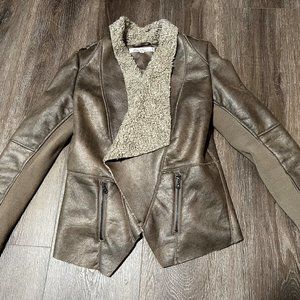 Kenneth Cole Jacket Gray Open Front Draped Shearling Wrap Faux Leather Small